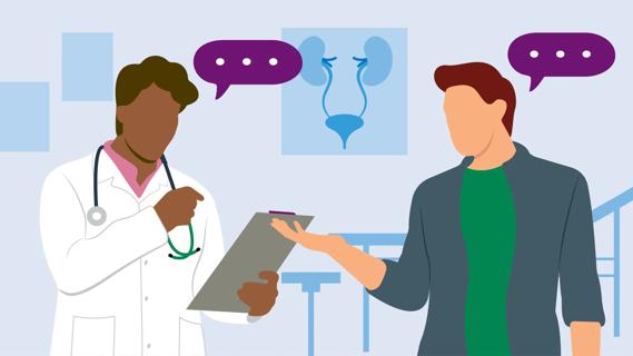 Male patient and healthcare provider discussing kidney health and UTIs